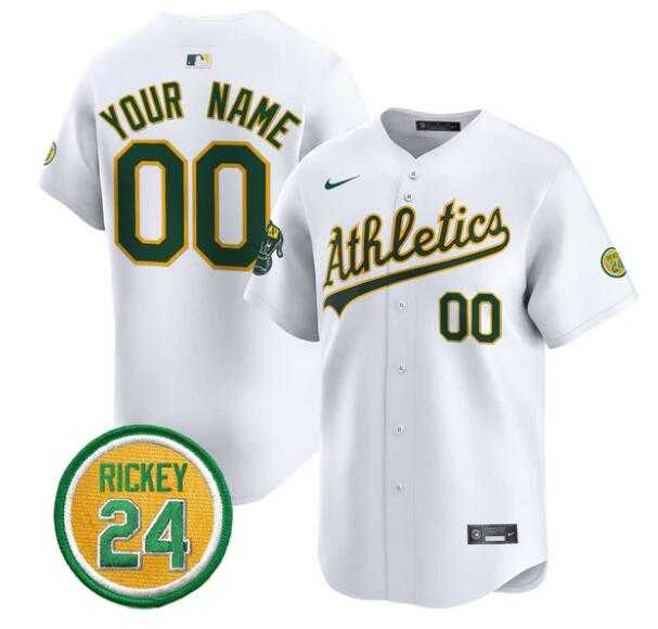 Mens Oakland Athletics Active Player Custom White Rickey Henderson Patch Vapor Premier Limited Stitched Baseball Jersey